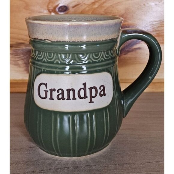 Cracker Barrel Green & Brown "Grandpa" Ceramic Coffee Mug Cup - Picture 2 of 13